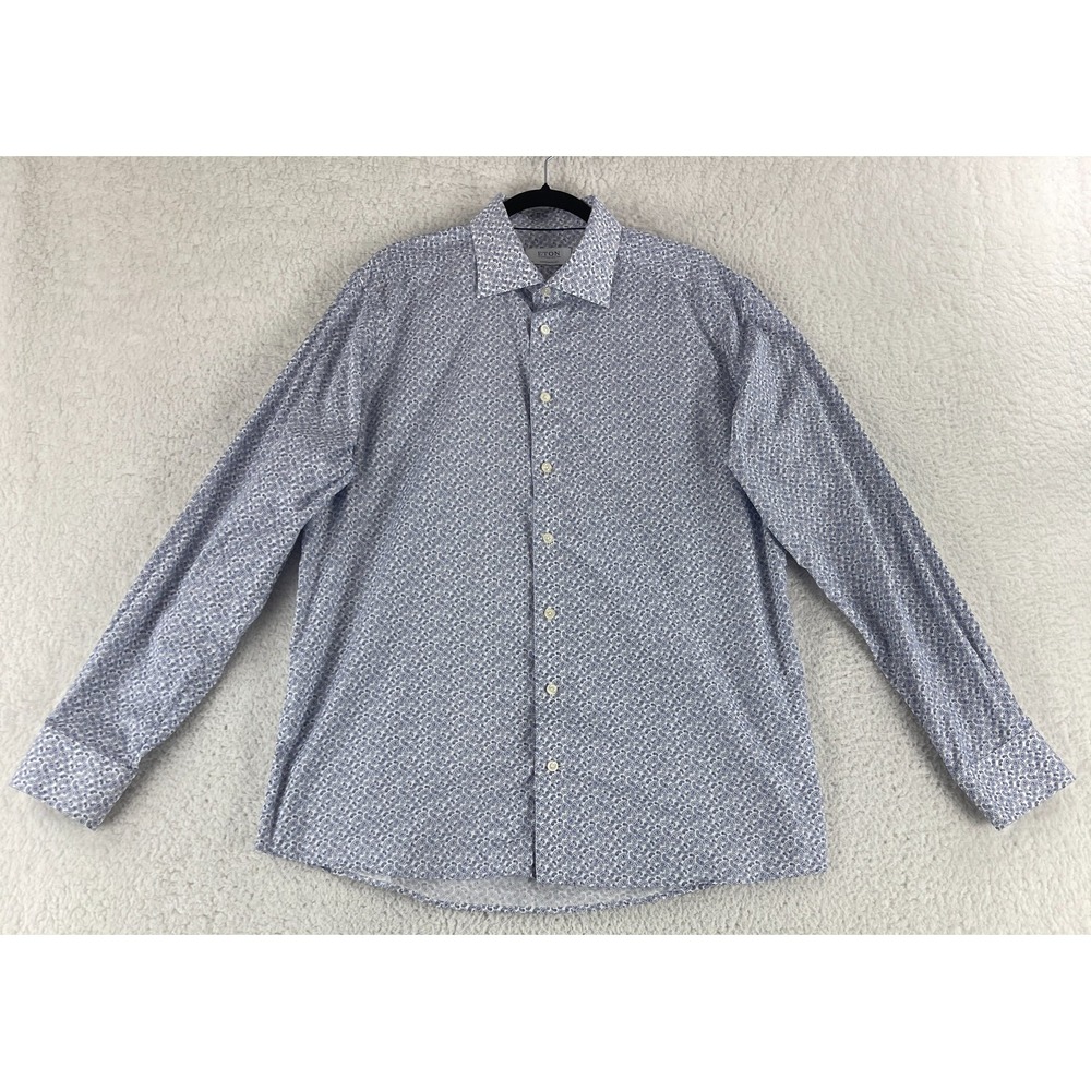 Eton‎ Button-Up Shirt Mens Size XL Blue Paisley Print  Long Sleeve Contemporary